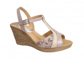 Oferta 39- Sandale dama din piele naturala, cu platforme de 7 cm, Bej, LMVS71BBOXCOL